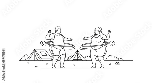 Two People Enjoying Hula Hoops Outdoors in Summer.