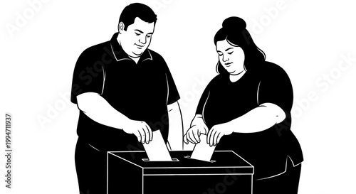 Two People Casting Votes in a Ballot Box During Election.