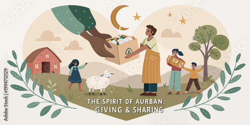 Spirit of qurban giving and sharing with people sheep donation box eid al adha sharing is caring donation sacrifice community generosity compassion kindness tradition religious festival