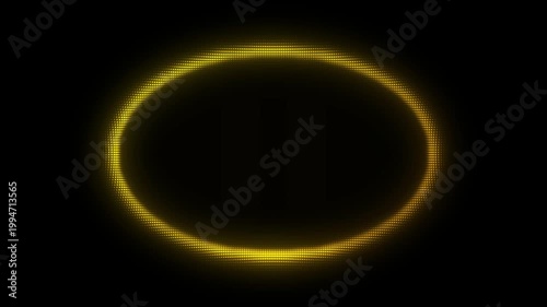 Golden Oval Frame With Scanner Effect Animation, Digital Dot Particles on Dark Background, Golden Scanning Dot Grid Geometric Shape, 4K Seamless Loop
