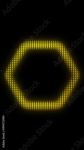 Golden Hexagon Frame With Breathing Animation, Glowing Star Particles on Dark Background, Pulsing Geometric Shape Border, 4K Seamless Loop, Vertical
