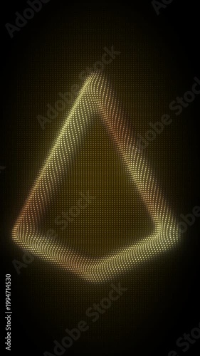 Golden Triangle Pyramid Frame With Rotating Animation, Digital Dot Particles on Dark Background, Glowing Dot Grid 3D Geometric Shape, 4K Seamless Loop, Vertical Video