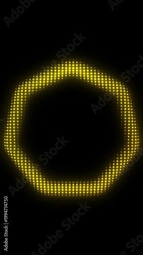 Golden Heptagon Frame With Breathing Animation, Glowing Star Particles on Dark Background, Pulsing Geometric Shape Border, 4K Seamless Loop, Vertical Video