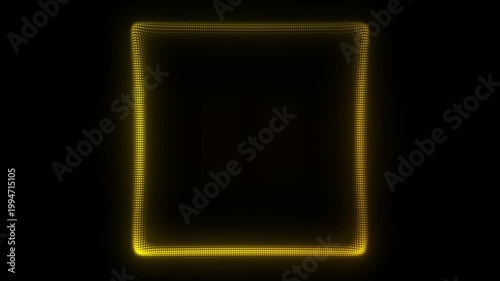 Golden Square Frame With Scanner Effect Animation, Digital Dot Particles on Dark Background, Golden Scanning Dot Grid Geometric Shape, 4K Seamless Loop