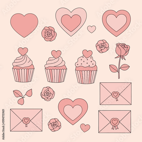 Cute Cupcake Valentine Clipart Heart Dessert Bundle