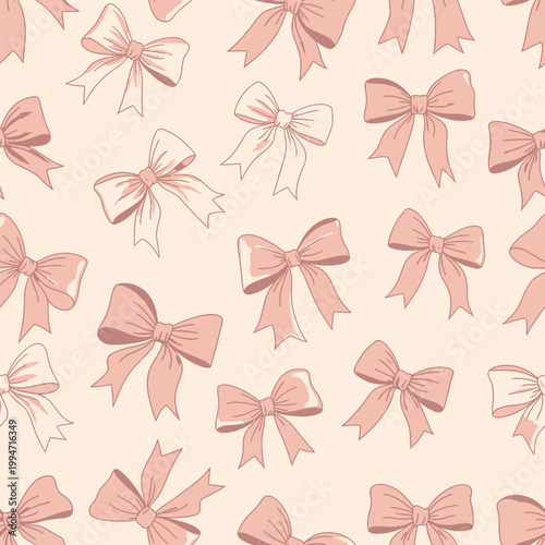Pink Bow Seamless Pattern Cute Ribbon Background Design