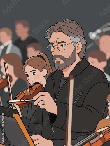 Orchestra Conductor with Violinists Performing