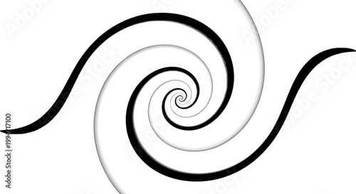 Abstract hypnotic black and white spiral swirl on white background.
