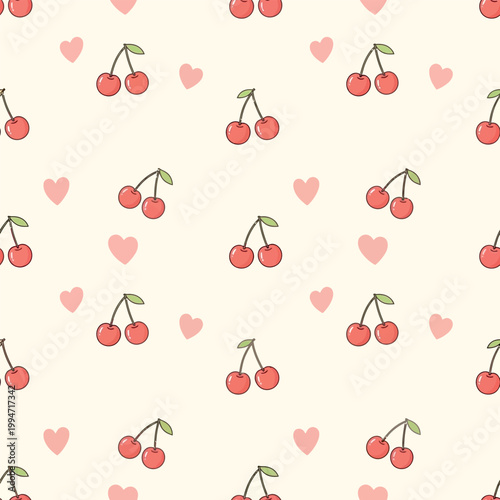 Cherry Seamless Pattern Cute Fruit Background Design