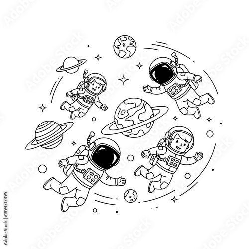 Astronauts Floating in Space Suit.