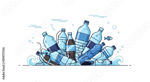 Pollution concept with plastic bottles in ocean water