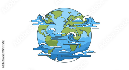 Earth Globe with Ocean Waves