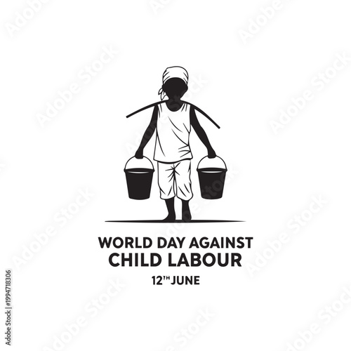 Child carrying buckets on world day against child labor