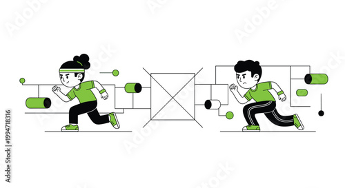 A comparative illustration shows a woman easily running through an obstacle course while a man is stopped by a large barrier, highlighting different approaches to a problem.