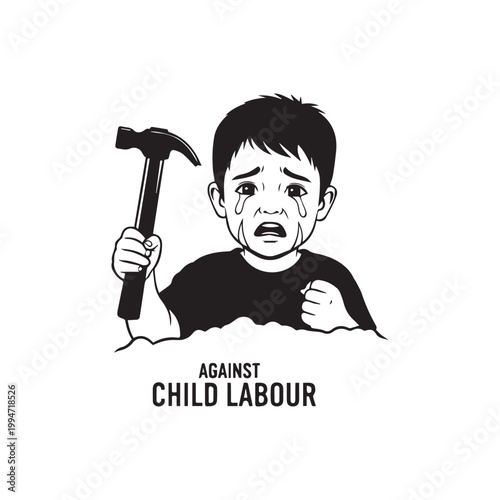 Child holding a hammer for world day against child labor awareness