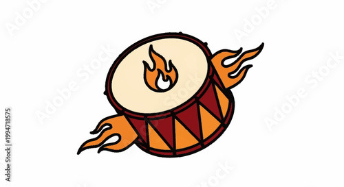 Drum with flames and fire illustration.