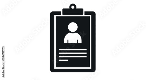 Black and white resume clipboard icon.