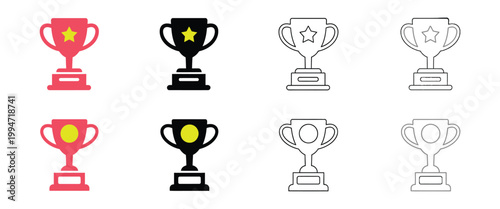 Trophy champion cup icon vector, award winner symbol design, silhouette and line art illustration for victory, achievement, and competition recognition concepts