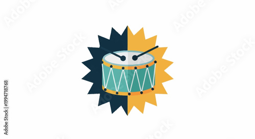 Drum with drumsticks and starburst background.