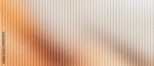 Fototapeta na wymiar Corrugated glass texture with warm orange light, fluted glass background with vertical lines and soft blur, frosted ribbed glass panel for modern interior design and architectural backdrop.