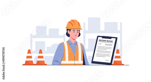 A worker in a warehouse reviews safety procedures on a clipboard.