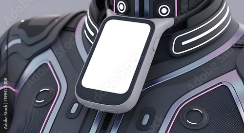 Futuristic smartwatch on robotic costume.