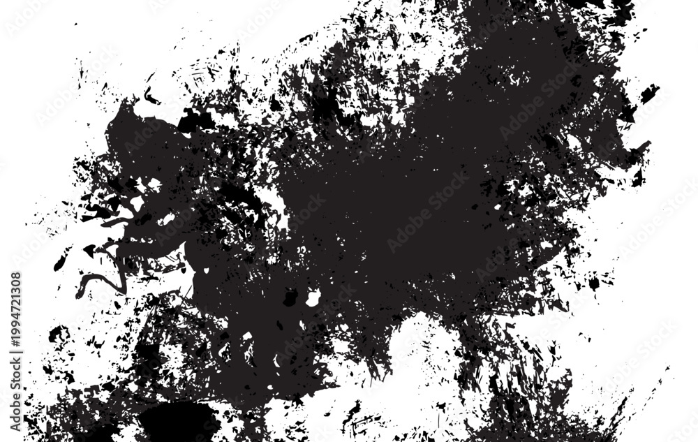 Fototapeta premium Abstract black ink splash texture. This grunge style design includes chaotic splatters, stains, and distressed patterns, ideal for overlays, posters, modern artwork, and digital creative projects