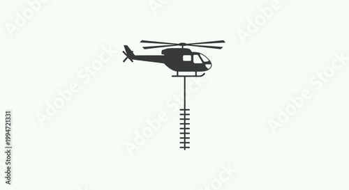Black helicopter in the air flying.