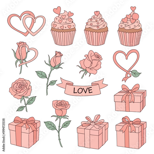 Valentine Sweet Desserts Clipart Hearts Cupcake Love Set