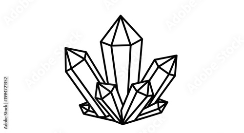 Black line drawing of crystal cluster.