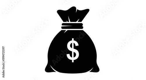 Black money bag with dollar sign.