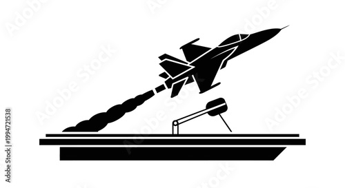 Black silhouette of a fighter jet.