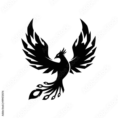 Black silhouette of a phoenix bird.