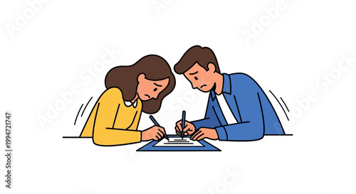 Two People Focused on Writing, Concentrating on the Task at Hand.
