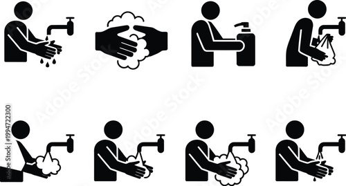 Illustration of proper handwashing technique featuring soap, water, and sanitizers to promote hygiene and health safety practices, vector artwork showing step-by-step hand cleaning process, ideal for 