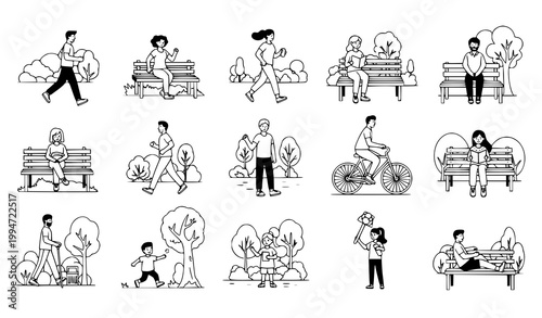 People in Park Vector Set Outdoor Activities Nature Leisure Collection