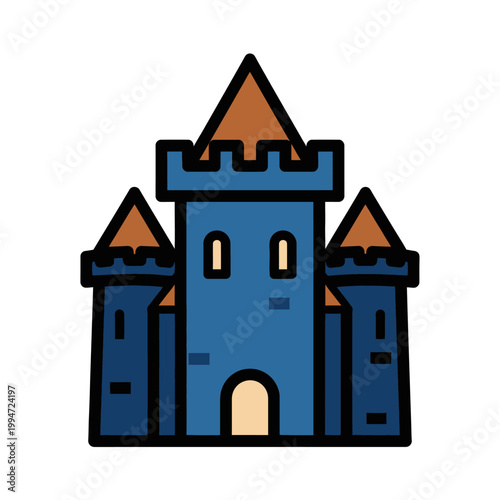 Blue cartoon castle with towers.