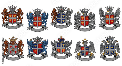 Coats of arms with eagle crests.