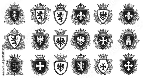 Collection of heraldic crest shields.