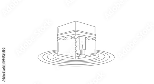 Minimalist Kaaba Outline Drawing - Islamic Holy Site in Mecca