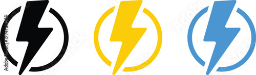 lightning bolt icon set. Power energy sign. Energy power and electrical symbols. Electric power symbol. Flash bolt and thunder. fast speed logotype
