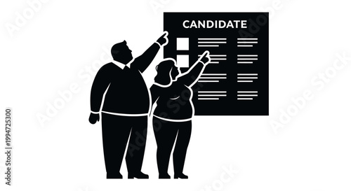 Two People Pointing at Candidate List, Voting and Election Concept.