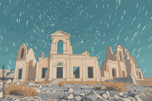 Abandoned Historic Building Under Starry Night