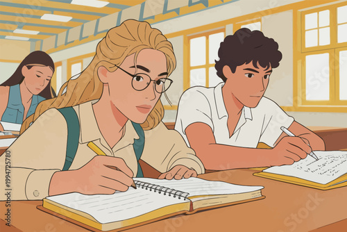 Students Studying in a Classroom Setting