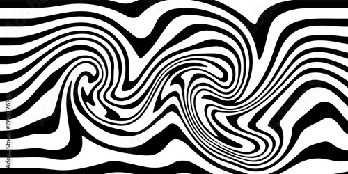 Black on white abstract perspective line stripes with 3d dimensional effect isolated on white.