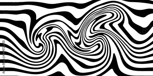 Black on white abstract perspective line stripes with 3d dimensional effect isolated on white.