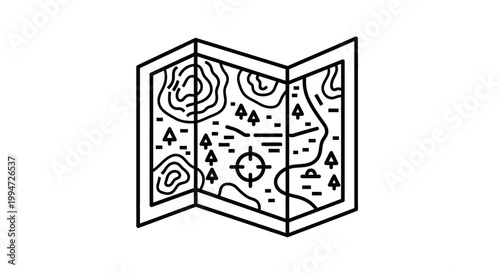 Black and white folded topographic map.