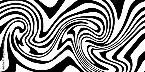 Black on white abstract perspective line stripes with 3d dimensional effect isolated on white.