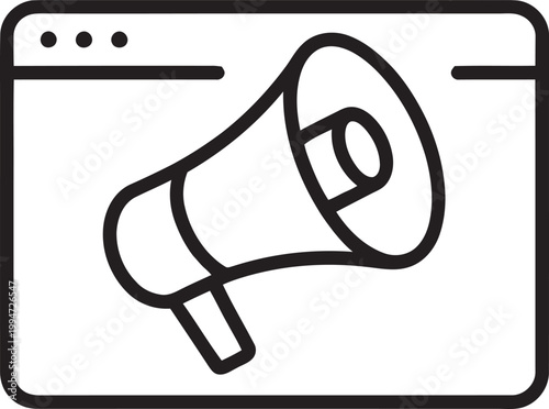 Digital Marketing Megaphone Line Icon in Browser Window Vector
