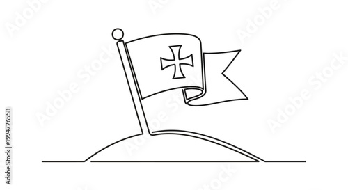 Flag with Cross Symbol Flying High.